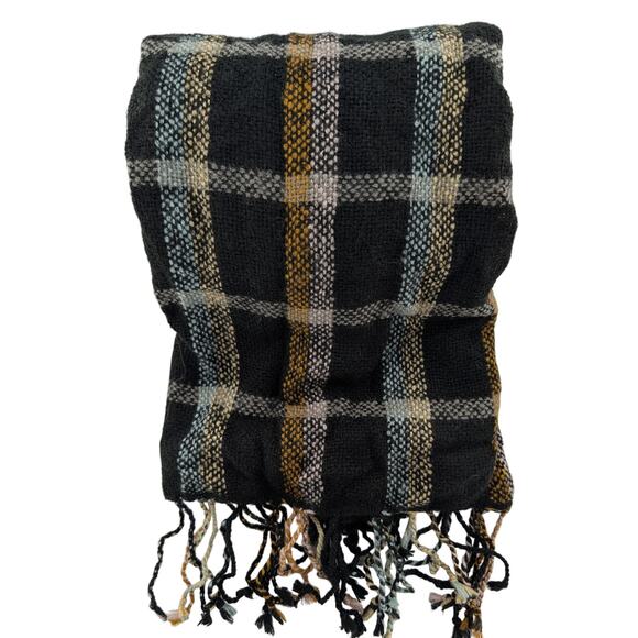 Madewell Wool Blend Black Tartan Plaid Scarf - Picture 2 of 7